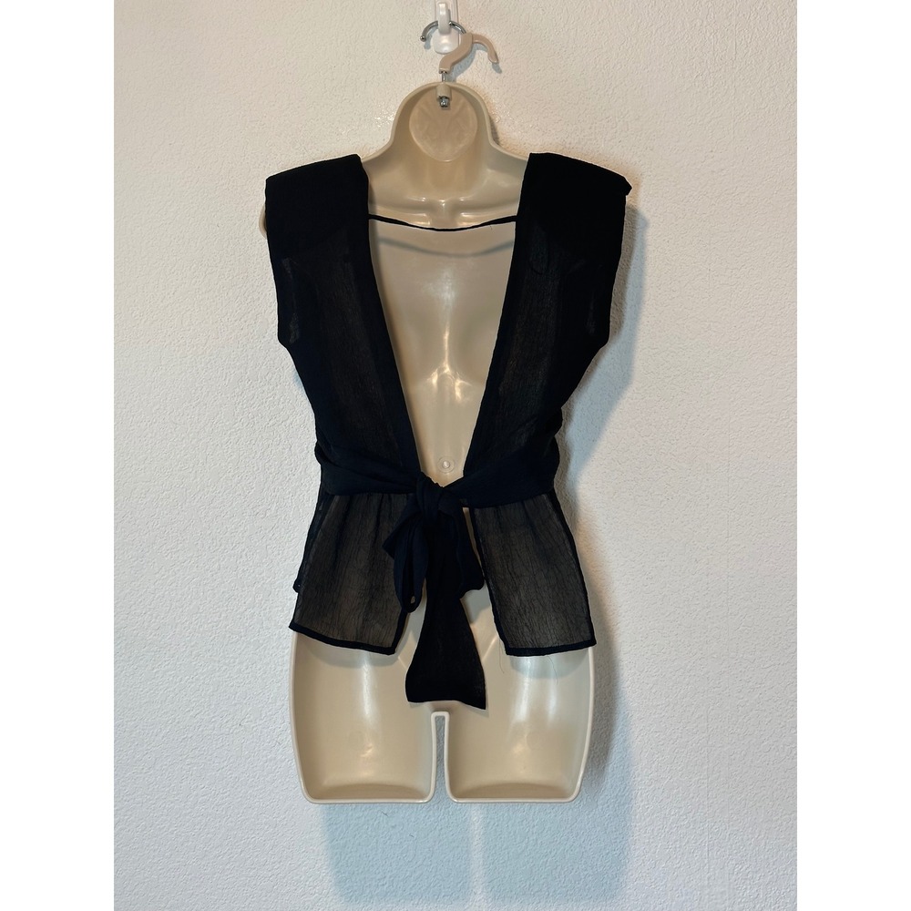 RO & DE Womens Black Crinkle Open Back Tie Peplum Top Small Dark Romantic Goth